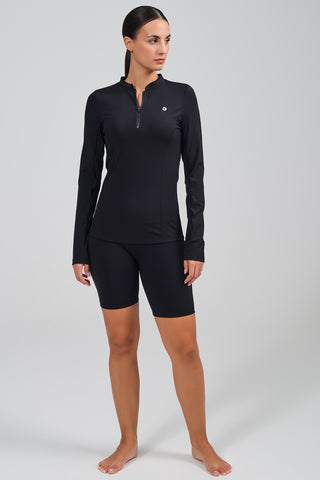 Camiseta Deportiva Mujer Manga Larga con Cremallera Negro