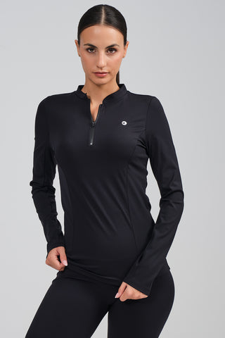 Camiseta Deportiva Mujer Manga Larga con Cremallera Negro