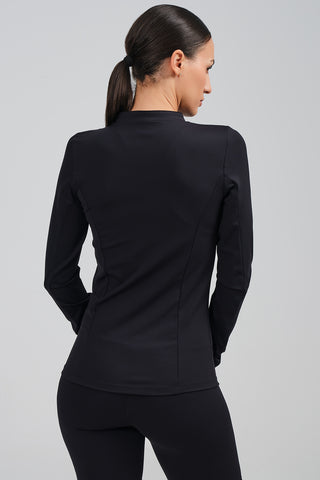 Camiseta Deportiva Mujer Manga Larga con Cremallera Negro