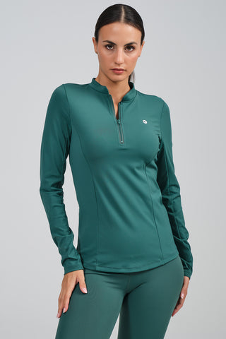 Camiseta Deportiva Mujer Manga Larga con Cremallera Verde