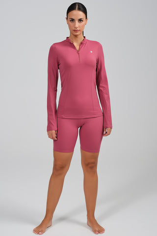 Camiseta Deportiva Mujer Manga Larga con Cremallera Rosa