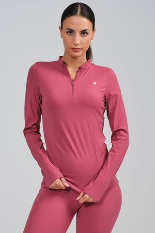 Camiseta Deportiva Mujer Manga Larga con Cremallera Rosa