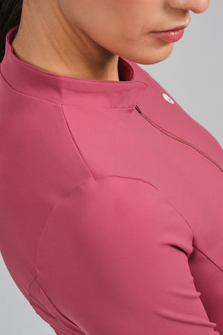 Camiseta Deportiva Mujer Manga Larga con Cremallera Rosa