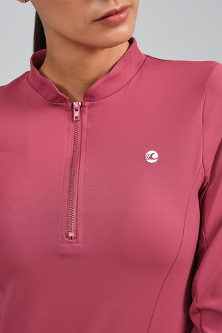 Camiseta Deportiva Mujer Manga Larga con Cremallera Rosa