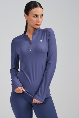 Camiseta Deportiva Mujer Manga Larga con Cremallera Azulón