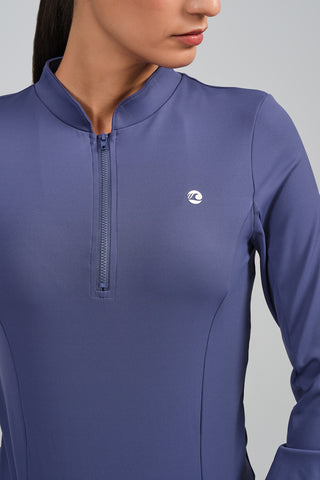 Camiseta Deportiva Mujer Manga Larga con Cremallera Azulón
