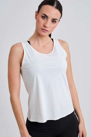 Camiseta Deportiva Espalda Cruzada Blanco Roto