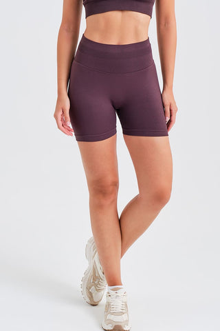 Leggings Cortos de Jacquard Burdeos de Cintura Alta
