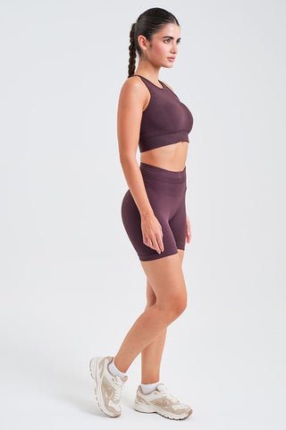 Leggings Cortos de Jacquard Burdeos de Cintura Alta