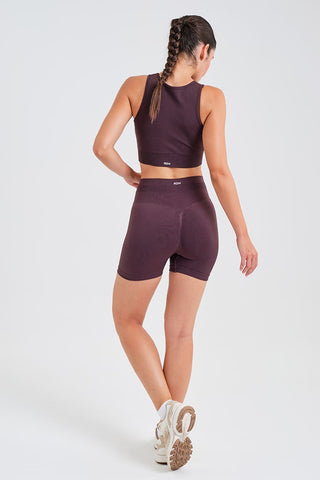 Leggings Cortos de Jacquard Burdeos de Cintura Alta