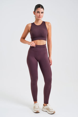 Leggings Largos de Jacquard Burdeos de Cintura Alta