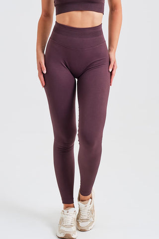 Leggings Largos de Jacquard Burdeos de Cintura Alta