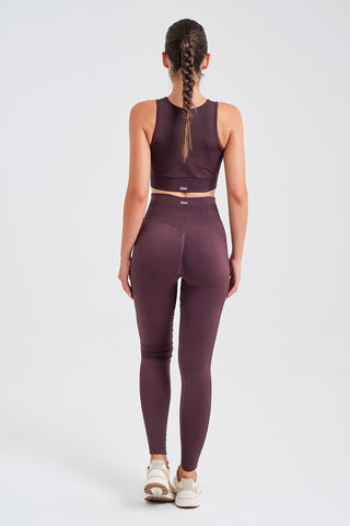 Leggings Largos de Jacquard Burdeos de Cintura Alta