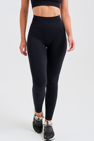Leggings Largos de Jacquard Negros de Cintura Alta