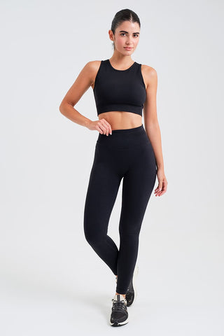 Leggings Largos de Jacquard Negros de Cintura Alta
