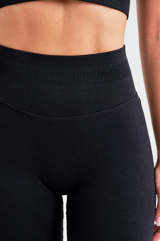 Leggings Largos de Jacquard Negros de Cintura Alta