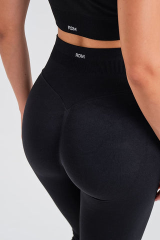 Leggings Largos de Jacquard Negros de Cintura Alta