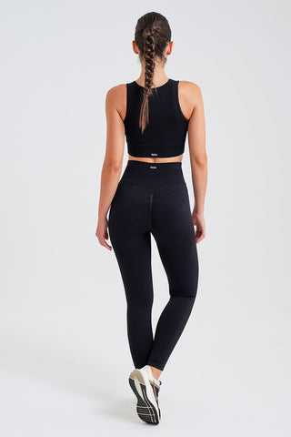 Leggings Largos de Jacquard Negros de Cintura Alta