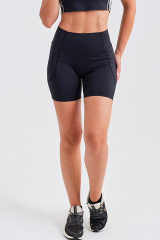 Leggings Cortos Negros con Bolsillos y Cintura Compresiva