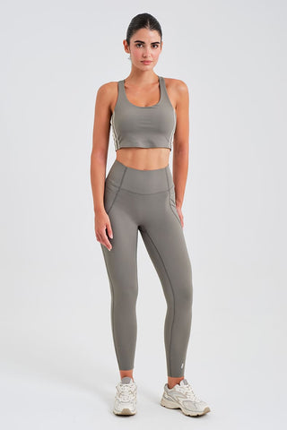 Leggings Largos Grises con Bolsillos y Cintura Compresiva