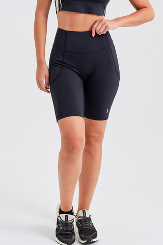 Leggings Ciclistas Negros con Bolsillos y Cintura Compresiva