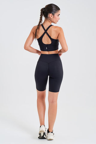 Leggings Ciclistas Negros con Bolsillos y Cintura Compresiva