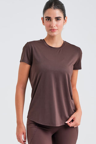 Camiseta Holgada Marrón con Detalles Fruncidos y Tejido Técnico