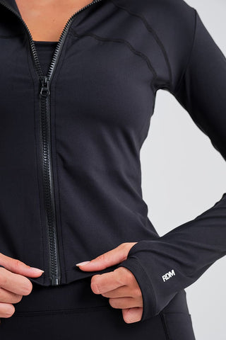Chaqueta Deportiva Entallada Negra con Cremallera