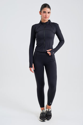 Chaqueta Deportiva Entallada Negra con Cremallera