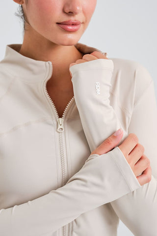 Chaqueta Deportiva Ajustada con Cremallera Beige