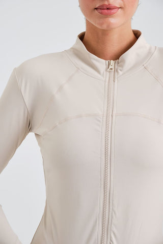 Chaqueta Deportiva Ajustada con Cremallera Beige