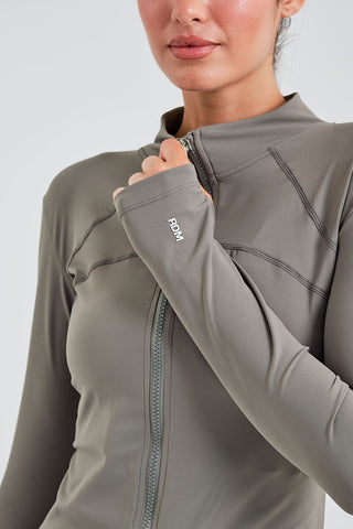 Chaqueta Deportiva Ajustada con Cremallera Gris