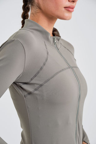 Chaqueta Deportiva Ajustada con Cremallera Gris