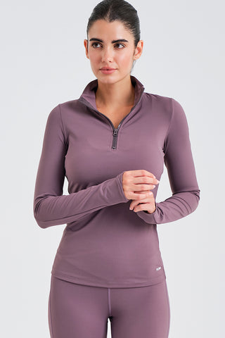 Camiseta Deportiva Malva de Manga Larga con Cremallera
