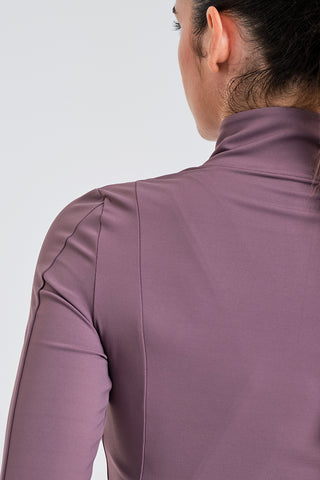 Camiseta Deportiva Malva de Manga Larga con Cremallera