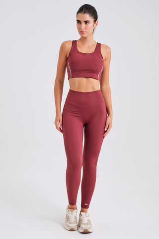 Leggings Largos Burdeos con Cintura Compresiva