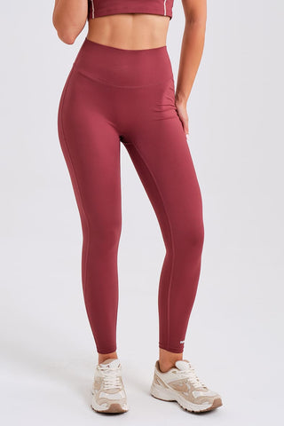 Leggings Largos Burdeos con Cintura Compresiva