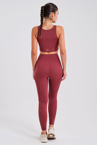 Leggings Largos Burdeos con Cintura Compresiva