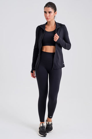 Chaqueta Deportiva Ajustada con Cremallera Negra