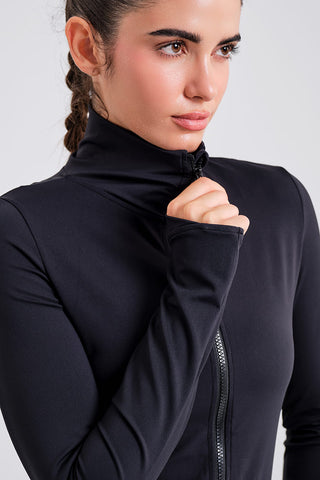 Chaqueta Deportiva Ajustada con Cremallera Negra