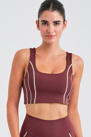 Top Deportivo Burdeos con Espalda Camiseta Cruzada, Relleno y Contraste