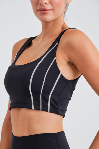 Top Deportivo Negro con Espalda Camiseta Cruzada, Relleno y Contraste