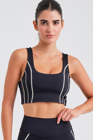 Top Deportivo Negro con Espalda Camiseta Cruzada, Relleno y Contraste