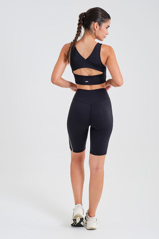 Top Deportivo Negro con Espalda Camiseta Cruzada, Relleno y Contraste
