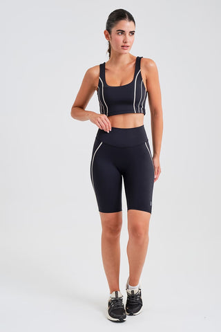 Leggings Ciclistas Negros con Cintura Compresiva y Detalle en Contraste