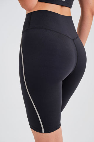 Leggings Ciclistas Negros con Cintura Compresiva y Detalle en Contraste