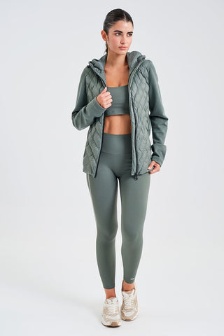 Chaqueta Acolchada Verde con Capucha para Mujer