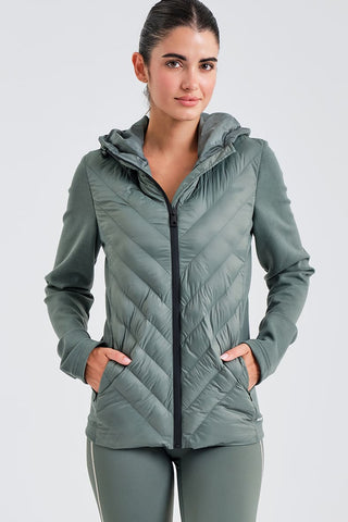 Chaqueta Acolchada Verde con Capucha para Mujer