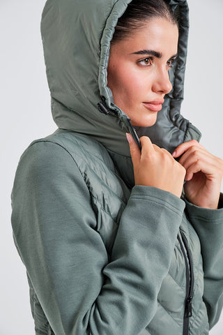 Chaqueta Acolchada Verde con Capucha para Mujer