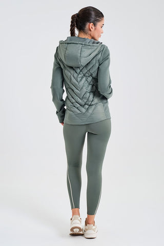 Chaqueta Acolchada Verde con Capucha para Mujer